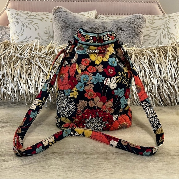 VERA BRADLEY Happy Snail 2011 Quick Draw Crossbody Cinch Bucket Bag Blue Orange - Picture 6 of 13